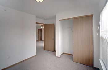 Carpeted Bedroom With Sliding Closet Door